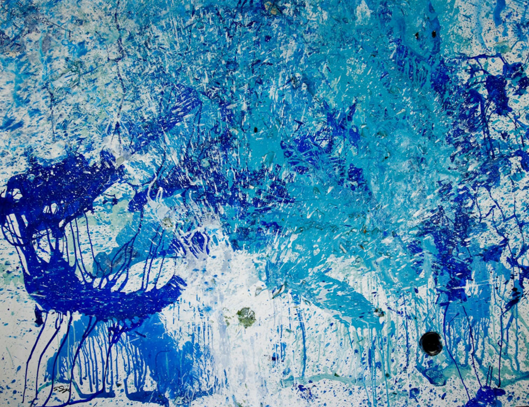 BLUE 11, 2009, 159.8 x 206.7 cm, Nishinomiya Yacht Harbour, Bottle Crash, acrylic and broken glass on canvas 