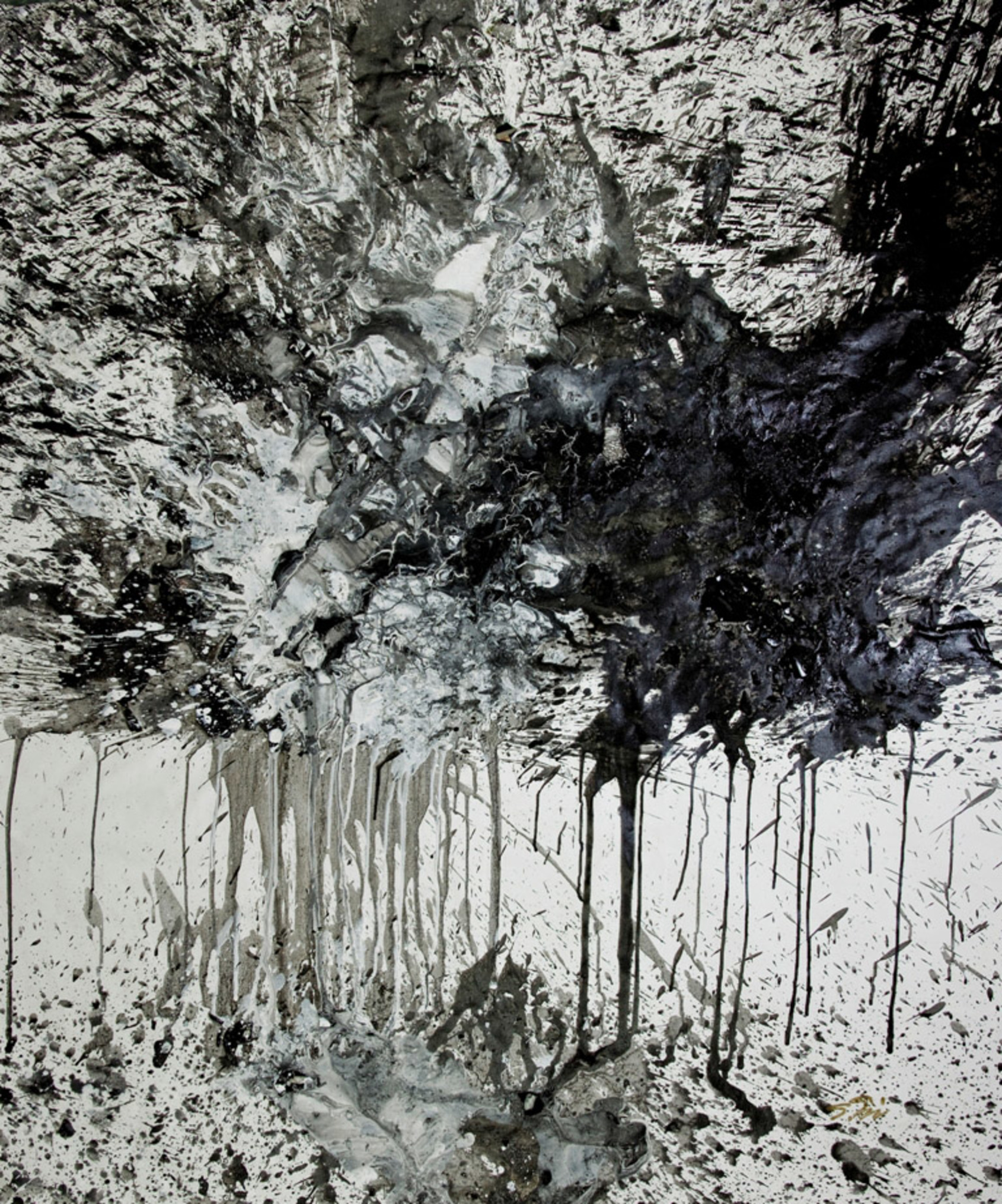 BLACK 12, 2009, 154x128 cm, Nishinomiya Yacht Harbour, Bottle Crash, acrylic and broken glass on canvas 