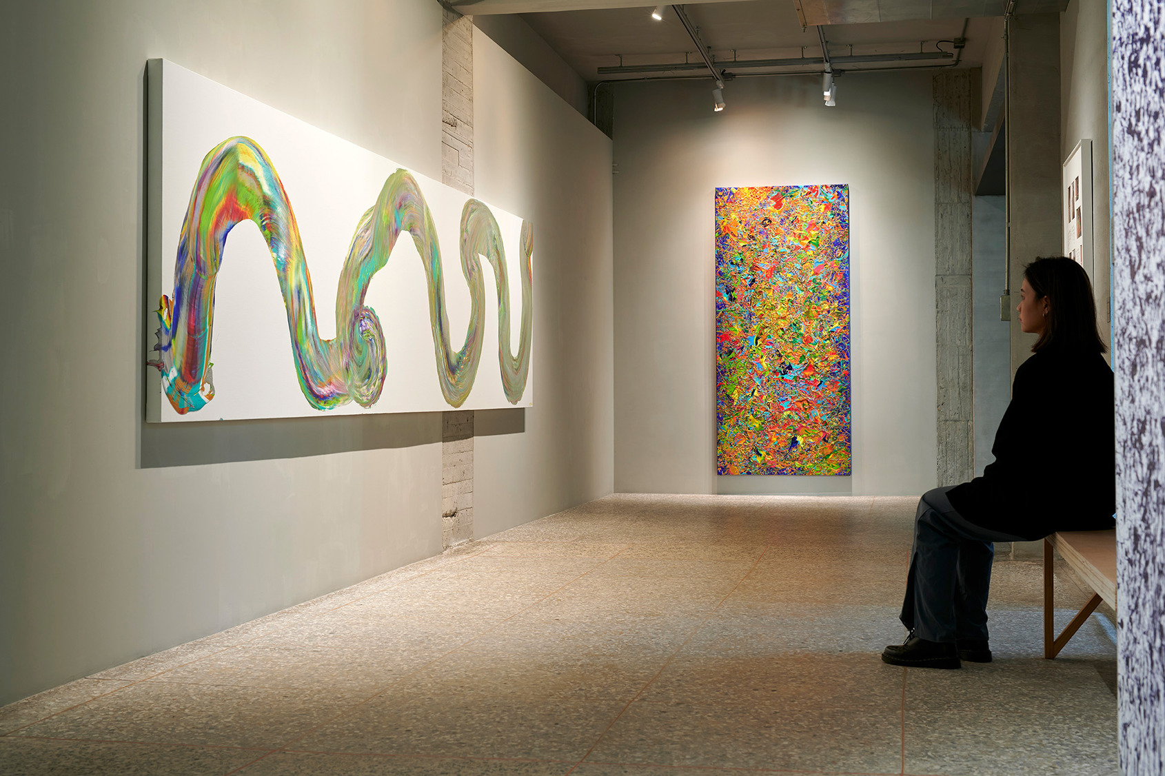 The installation view of Yungtien Shao's The River of Life (left) and Circle of Life (right) at ALIEN Art Centre © ALIEN Art Centre 
