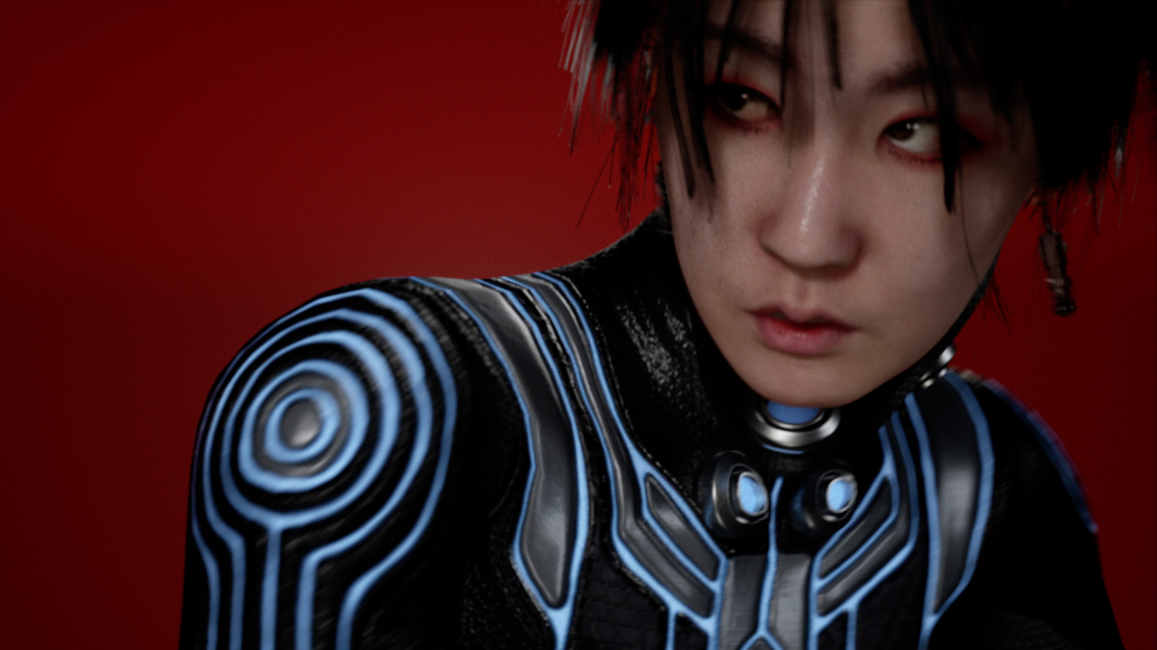 Lu Yang, DOKU_Hello World, 2021, Single-channel digital video, color, 3'26 Music: P*Light, Dance motion capture data: kEnkEn, Facial captured by FACEGOOD, Facial motion capture data: Dewa Putu Selamat Raharja, Tattoo by OSHIMA TAKU, Special thanks to: BM 