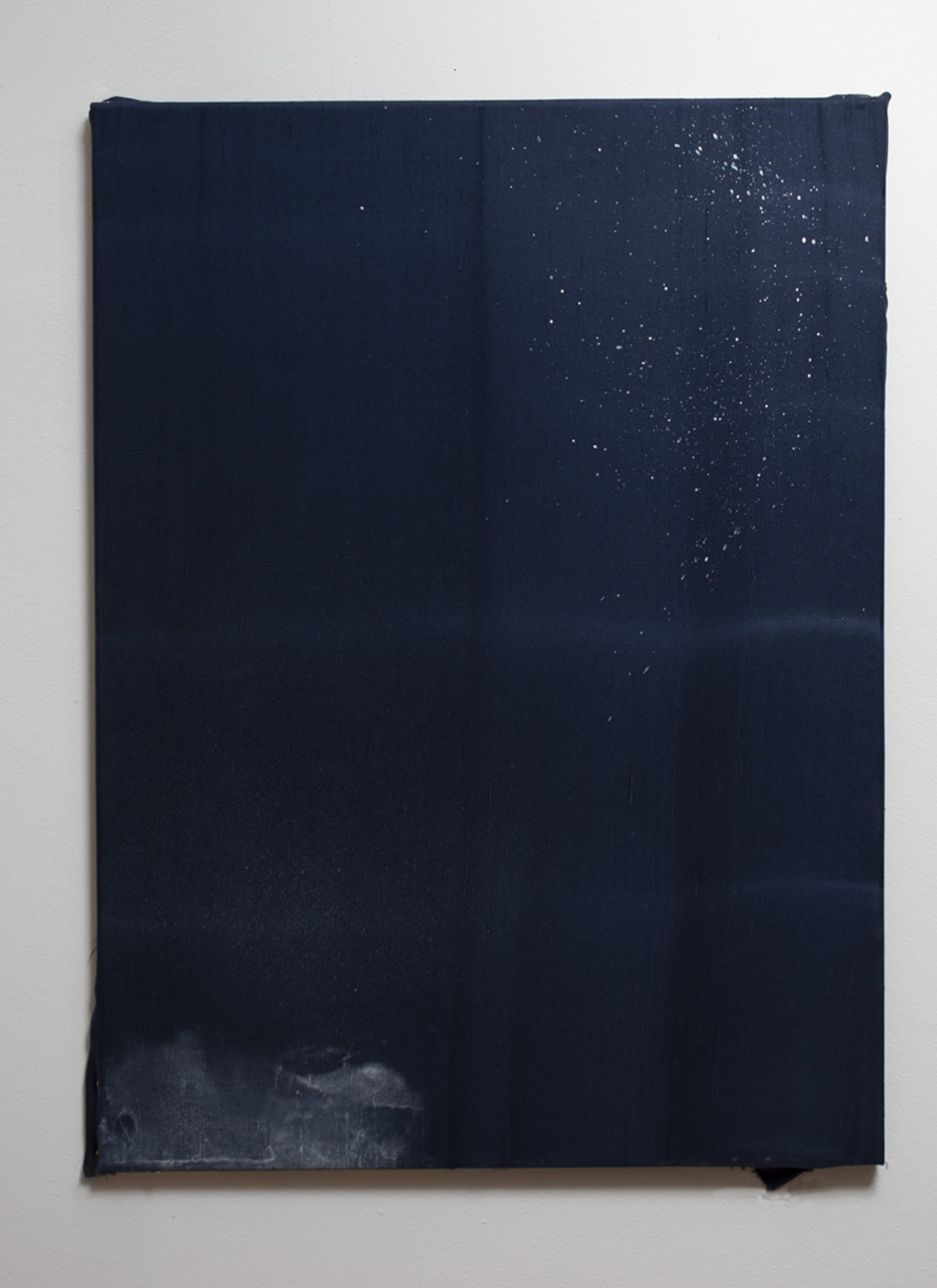 #75 - 2021, Jean Claude Wouters, 2021, 54x73cm. Blue silk & gesso, thumb pins on wooden frame. Courtesy of artist. 