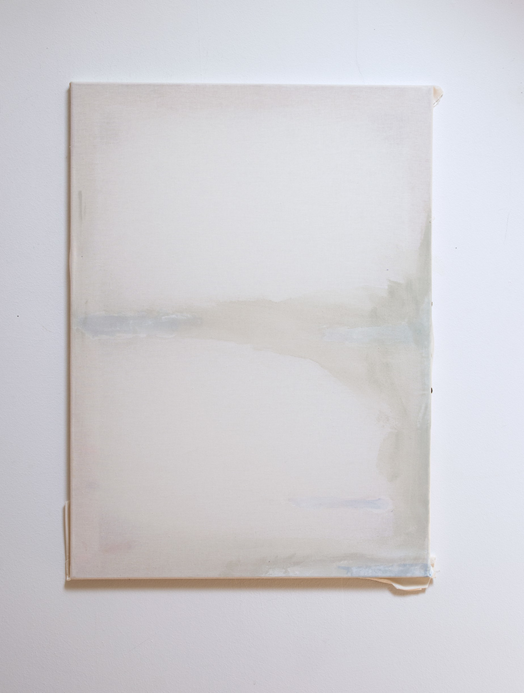 # 64 - 2021, Jean Claude Wouters, 2021, 54x75cm. Cotton, Green Clay & Dust , thumb pins on wooden frame. Courtesy of artist. 
