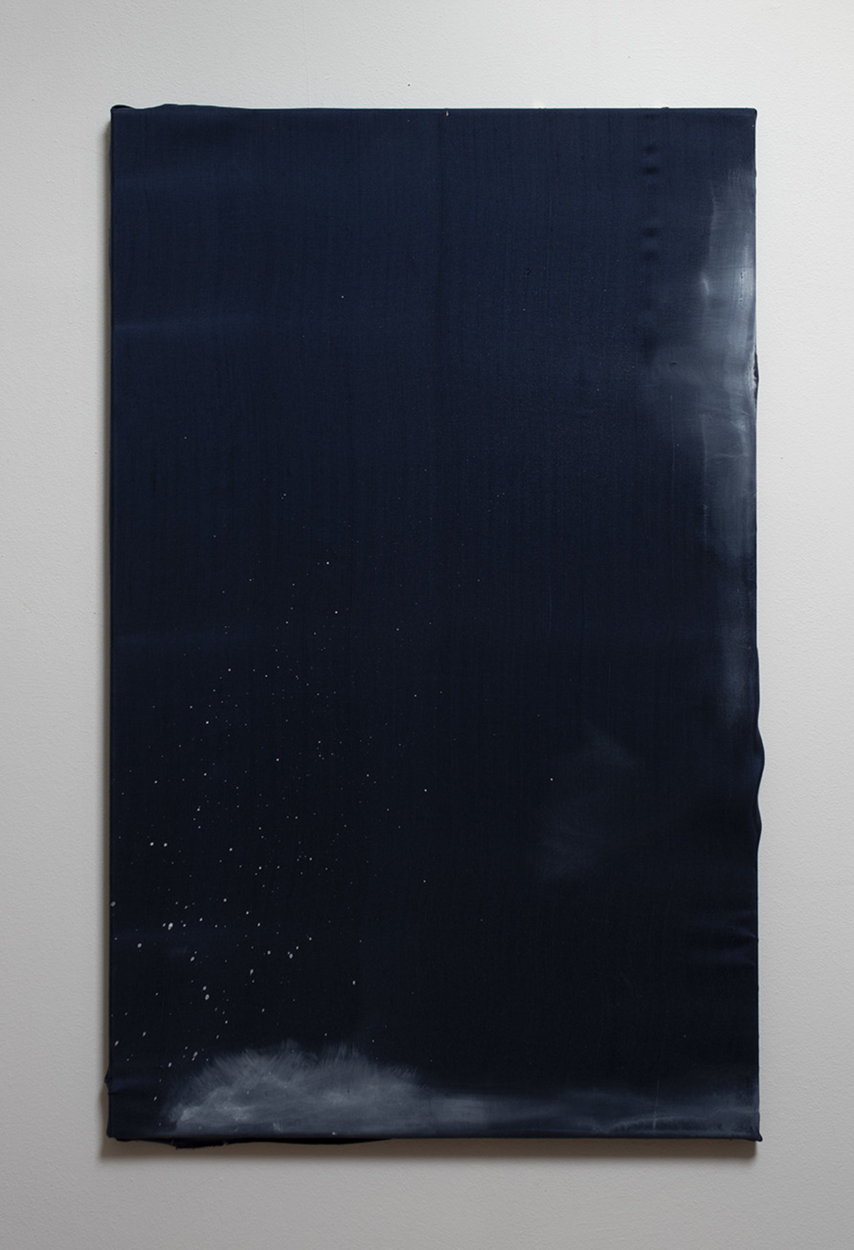  #76 - 2021, Jean Claude Wouters, 2021, 53x84cm. Blue silk & gesso, thumb pins on wooden frame. Courtesy of artist. 