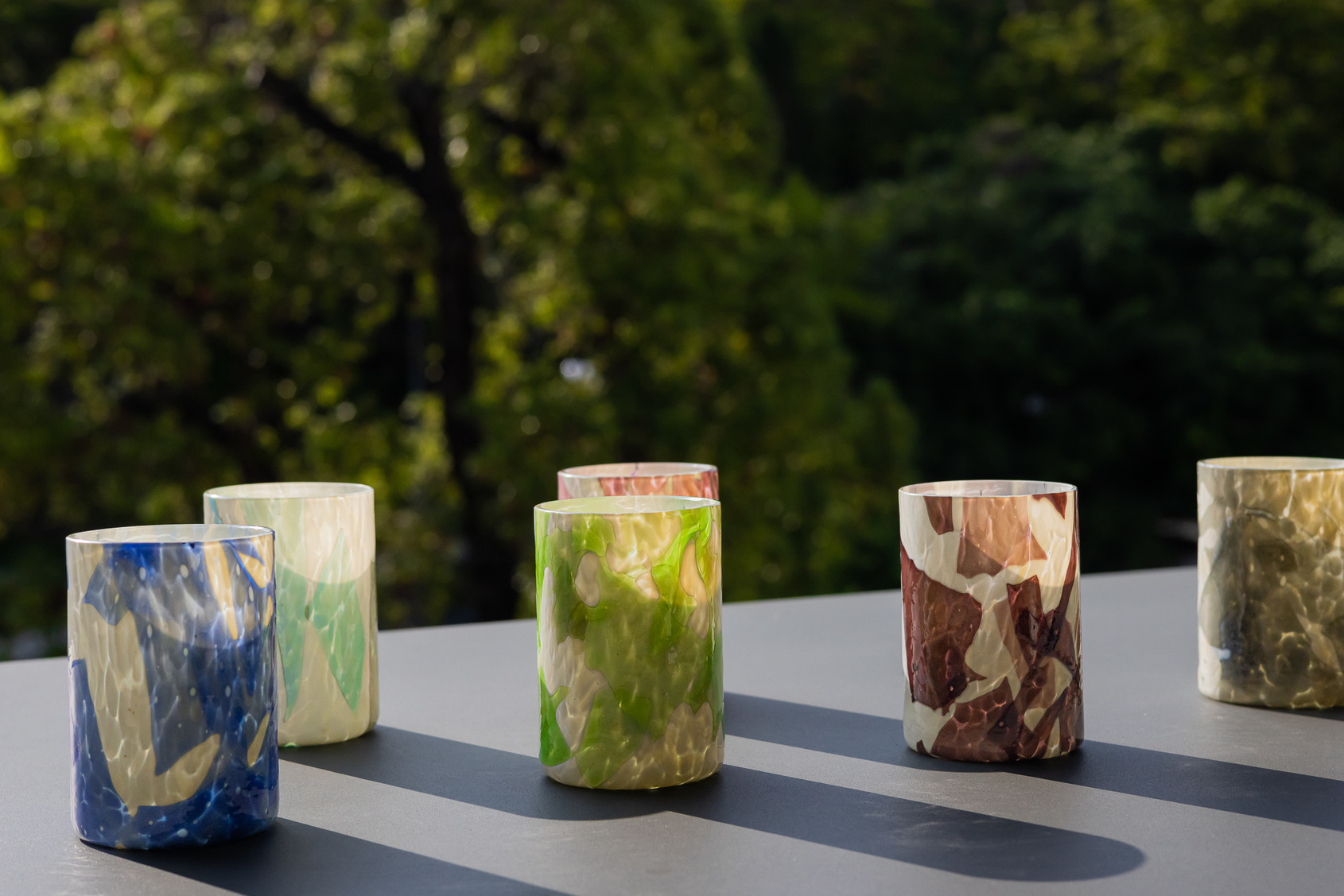 Nougat Set of 6 Borealis Tumblers Collection, Murano blown glass , Stories of Italy © photo at ALIEN Art Centre  